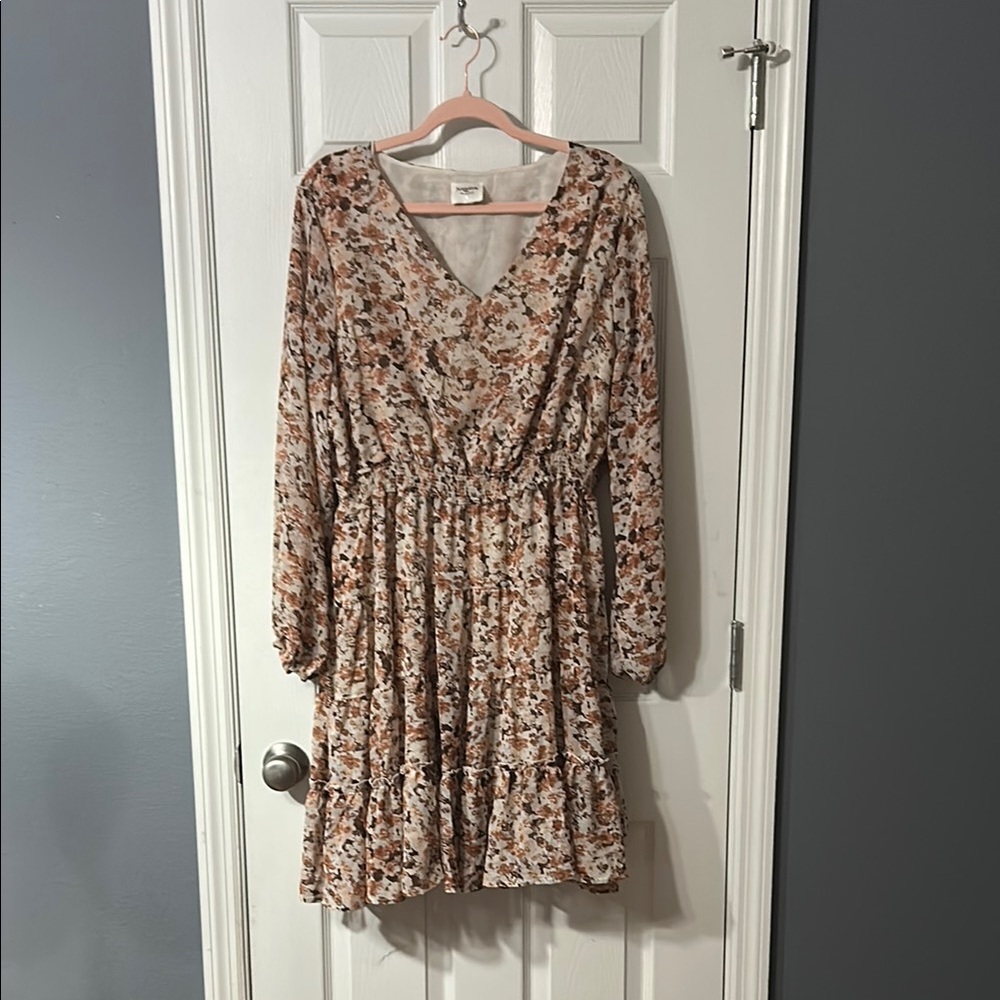 Hayden Tan and Brown V-Neck Bishop Sleeve Sundress